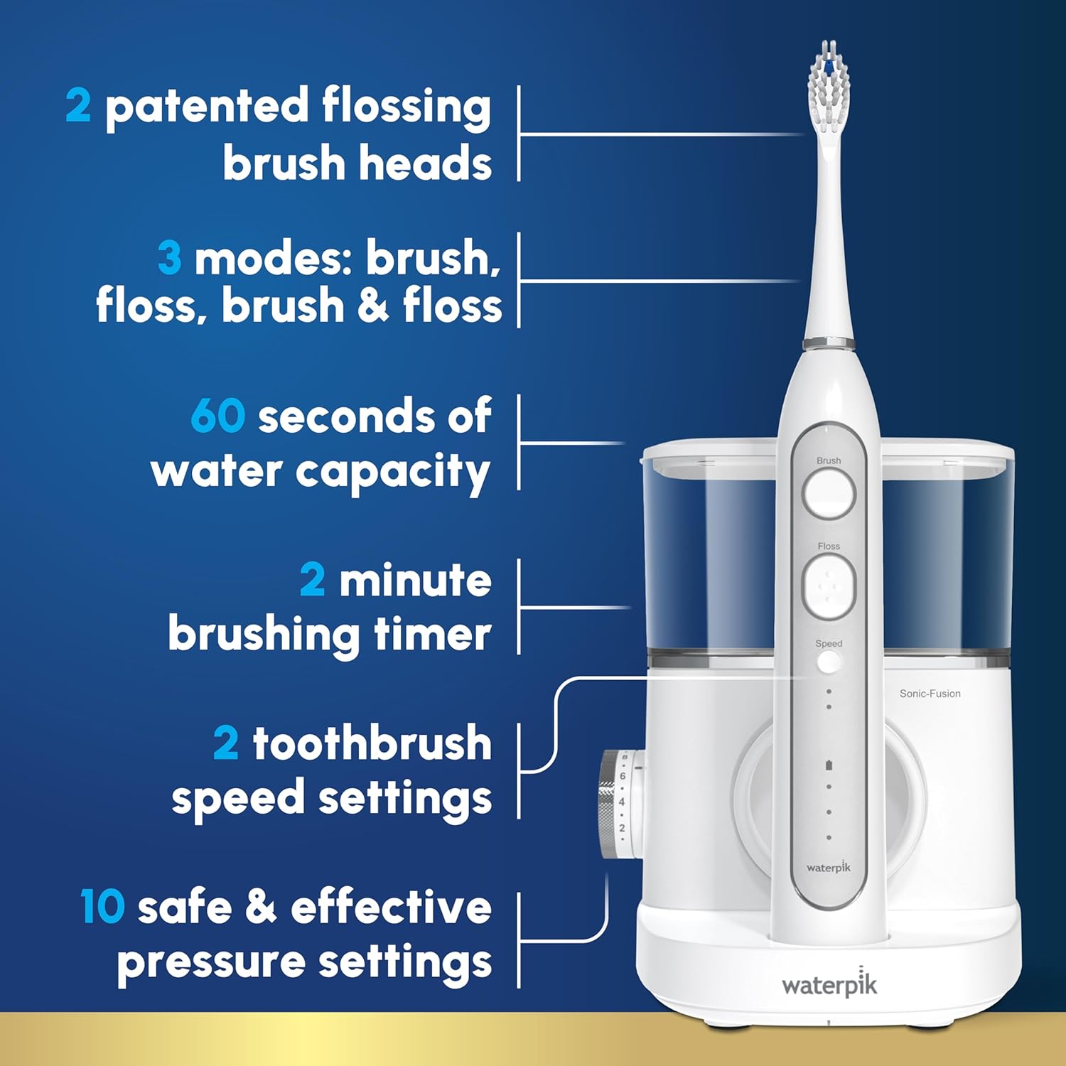 Waterpik Sonic-Fusion 2.0 Electric Toothbrush - 2-in-1 Flossing & Gum Care for Braces & Implants