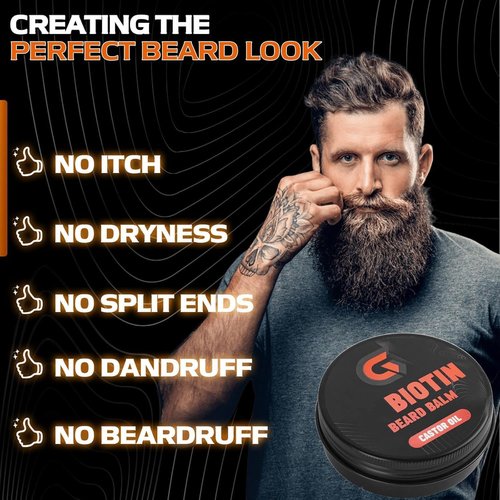 Beard Balm with 2X Concentration Biotin, Beard Growth Balm for Men - Mustache Wax & Beard Conditioner for Growth - Hydrates, Thickens Facial Hair Growth - Made with Castor Oil & Argan Oil - 2 Ounce