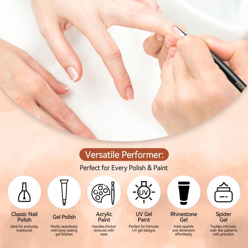 AMilHiTon 8PCS Nail Art Brush Set for Gel & Acrylic – French Tip, Flat, Oval & Carved Liner Brushes with Dotting Tools, Professional Builder Poly Gel Nail Design Kit