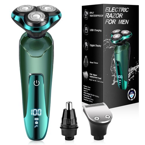 Electric Razor for Men, Electric Shavers for Men's Faces, 3D Rotary for Shaving with Nose Trimmer, Wet/Dry Mens Shaver, Waterproof Mens Razors for Shaving Gifts for Husband, Dad, Boyfriend