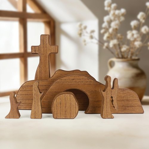 GoClimber Easter Scene Decoration - Wooden Empty Tomb & Cross Set for Religious Home Decor | Christian Gifts
