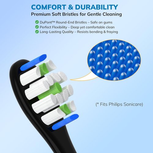 Philips Sonicare Replacement Toothbrush Heads - 8 Pack Soft Gentle Bristles for Click-On Electric Toothbrushes | Black