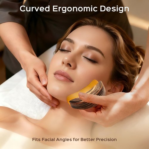 2PCS Lymphatic Contour Face Brush for Lymphatic Drainage Massager Tool for Face & Neck Lifting, Gua Sha Brush, Jawline Chin Sculpting, Dry Brushing, Curved Ergonomic Design(Brown, 2PCS)