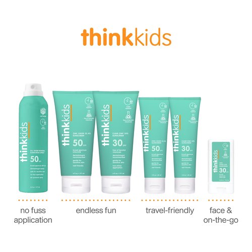 Thinkkids SPF 30 Mineral Sunscreen for Kids, Clear Zinc Oxide, 6 fl oz, Natural, Vegan, Reef Safe, Water Resistant Broad Spectrum UVA/UVB Sun Protection
