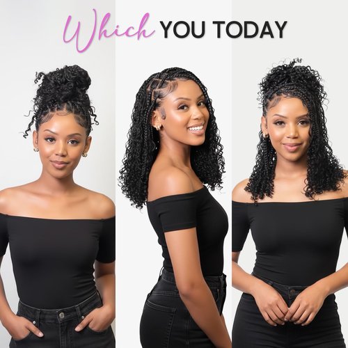 Boho Box Braids Crochet Hair for Black Women – 12 Inch Micro Pre-Looped Style, 4 Culrs Goddess Box Braids Crochet Hair with Curly Ends (12 Inch, 1B)