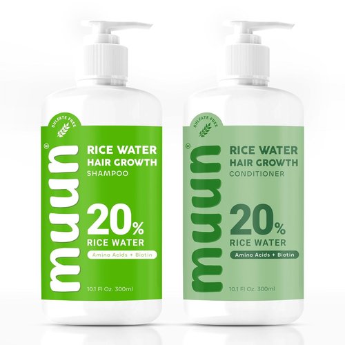 Muun Rice Water Shampoo & Conditioner Set - Hair Growth & Regrowth Formula with Biotin, Keratin & Caffeine | For Men & Women