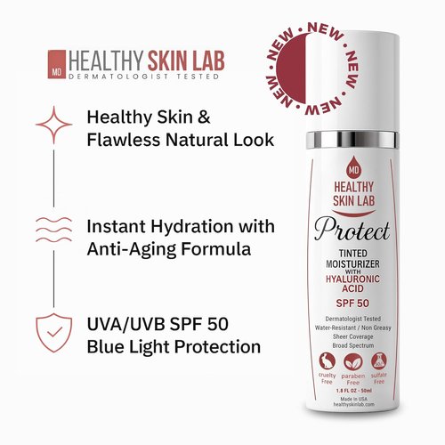 Healthy Skin Lab Tinted Moisturizer SPF 50 - Lightweight Hydrating Mineral Sunscreen with Hyaluronic Acid | Sheer Universal Tint, 1.8 oz