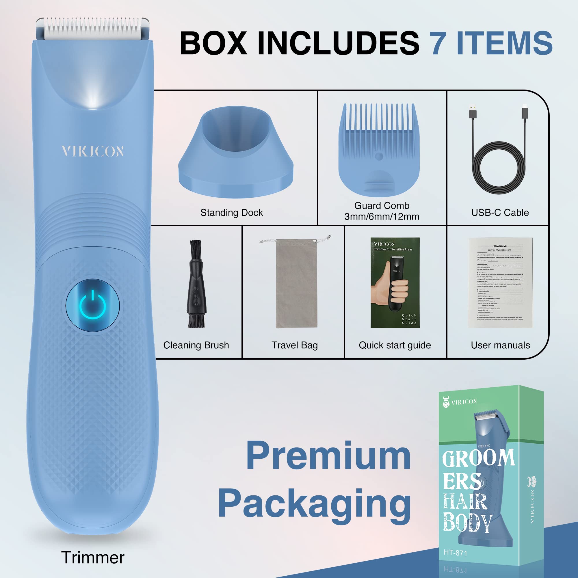 VIKICON Bikini Trimmer for Women: Painless Electric Pubic/Leg Shaver w/Light, Ceramic Hypoallergenic Blade, Waterproof Cordless Razor for Sensitive Skin, Travel-Ready Body Groomer, Gift for Her