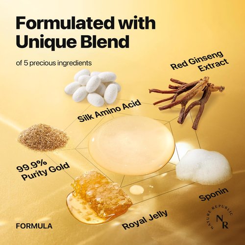 Nature Republic Ginseng Gold Silk Facial Toner, Hydrating Glow Toner, Niacinamide & Silk Amino Acid, Royal Jelly Extract, Korean Skin Care for All Skin Types 130 ml / 4.39 Fl. oz.