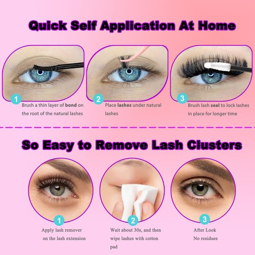 DAODER Wispy Lash Extension Kit 640Pcs Cluster Lashes Natural Look, Short Lash Clusters Kit 9-13mm 30D 40D 50D 60D D Curl Individual Lashes Kit with Lash Bond Seal Remover(30D+40D+50D+60D Kit 9-13mm)