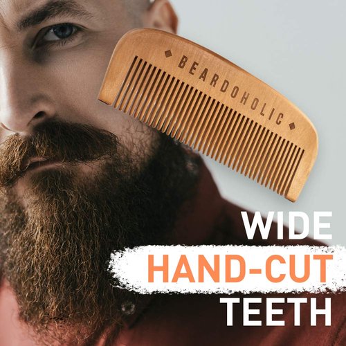 Beardoholic Beard Comb With a Gift Box – Wide Teeth – Anti-Static, Eliminates Tangles and Keeps Your Beard Neat and Tidy – 5.31 x 1.96 IN Handmade 100% Pearwood Design