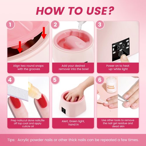 Quaferen Nail Soaking Bowl Heated: 50% Faster Soak Off Gel Polish Dip Powder Remover Bowl- Electric Soak Off Acrylic Nail Remover Manicure Bowls for Salon Home