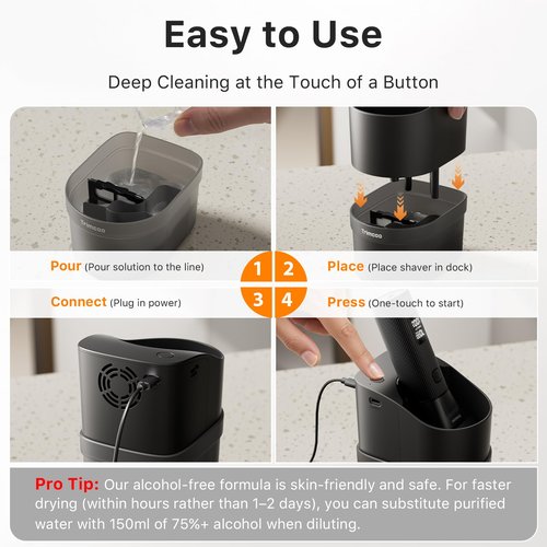 Electric Shaver for Men - Trimcoo 5-Blade Foil Razor Kit | Gentle on Sensitive Skin | Self-Cleaning Center, USB-C Charging, 180min Runtime, IPX7 Wet/Dry Use with Pop-Up Trimmer, Ideal Grooming Gift