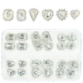 qiipii 24Pcs 3D Alloy Silver Clear Nail Art Rhinestones Luxury Charms for Nails- 3D Alloy Heart Nail Charms, Elegant Silver Nail Crystal Diamonds Stones Studs for Acrylic Nails DIY Crafts Jewelry
