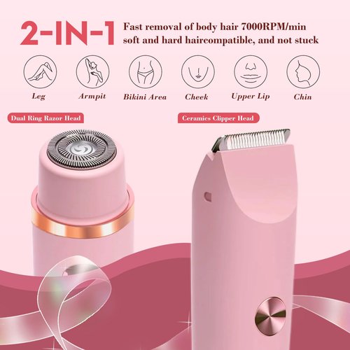 Joigivit Dual Head Shaver 2 in 1 Bikini Trimmer for Women Electric Razors Lady Pubic Hair, LCD Display Bikini Underarm Arm Leg Face Body 2026 Upgraded Version - Pink