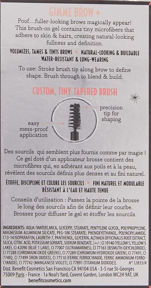 Benefit Gimme Brow Volumizing Fiber Gel - Medium Dark Warm, 0.1 Oz for Fuller Brows