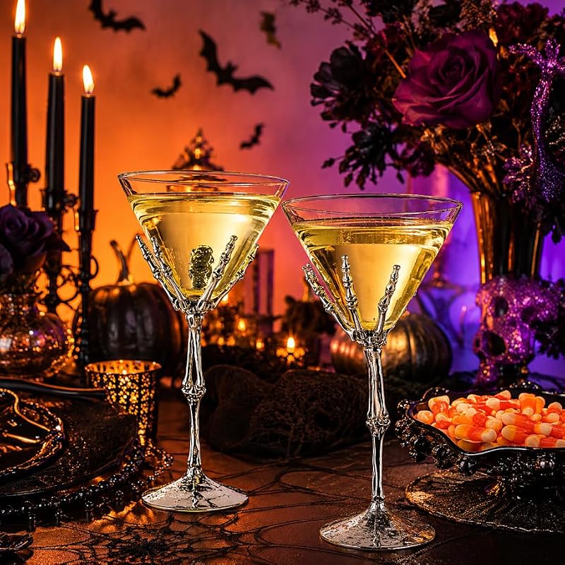 Skeleton Hand Martini Glasses Set of 2 - Novelty Halloween Cocktail Barware