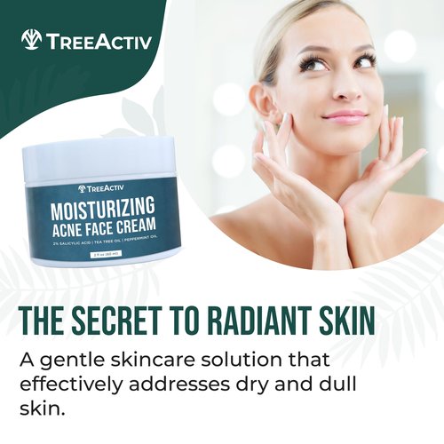TreeActiv Acne Cream Original Formula, 2 fl oz, 2% Salicylic Acid Face Moisturizer for Oily & Acne-Prone Skin, Lightweight Hydrating Facial Cream