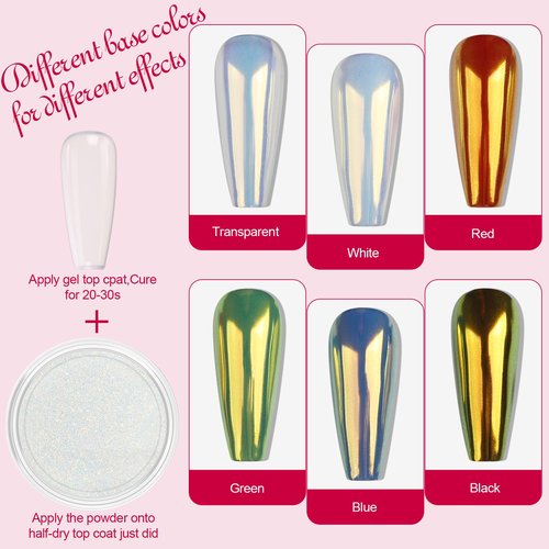 Artdone Gold Aurora Chrome Nail Powder, Iridescent Unicorn Powder Metallic Mirror Effect Pigment Pearlescent Mermaid Pearl Glitter Dust Kit, Nail Art Decoration, Resin Craft