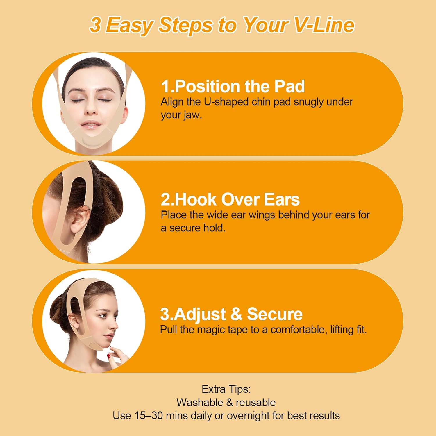 V Line Lifting Mask - Ear-Friendly Chin Strap for Sleeping | Reusable U-Shaped Double Chin Support