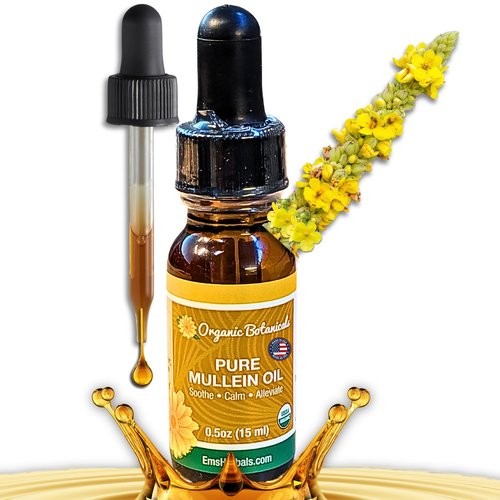 Pure Organic Mullein Oil - Organic Mullein Ear Oil Drops - Natural Ear Care Solution for Earaches, Tinnitus, and Kids - Herbal Mullein Extract Liquid for Soothing Relief (0.5oz)