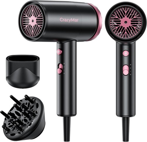 Hair Dryer, 1800W Ionic Hair Dryer with Smart Mode (Baby/Men/Women), High Speed Brushless Motor for Fast Drying (2-5 Mins), Blow Dryer with Diffuser, Lightweight for Home & Travel(Pink)(Black Pink)