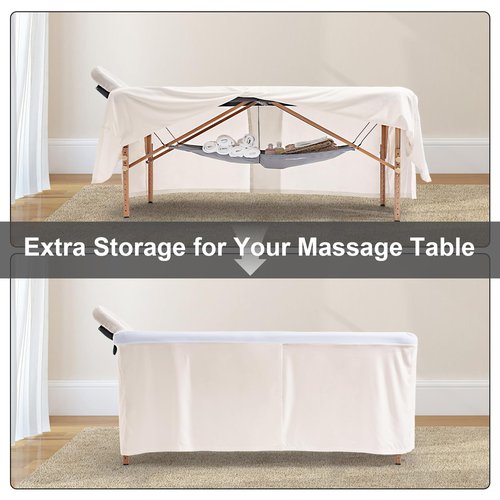 SHINARDO Massage Table Skirt,Massage Face Rest Cover,and Massage Table Under Storage 3pcs Set,SPA Bed Cover,Bed Valance,Soft and Stretchable Fabric Fit Different Size (Khaki)