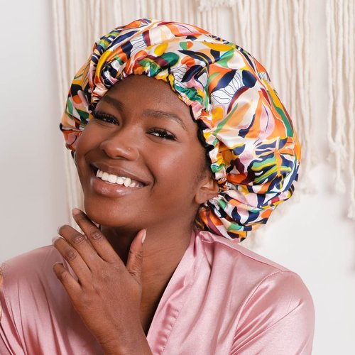 Glow By Daye Satin Bonnet, Double-Layered and Adjustable Satin Sleep Cap, Extra Large, Reversible, Empress of The Sun