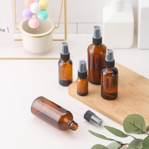 RAMFIYN 24 pack 10ml Spray Bottle Amber Glass Travel Atomizer for Perfume Essential Oils TSA Approved Refillable Small Sprayer with Labels and Dispensing Tools