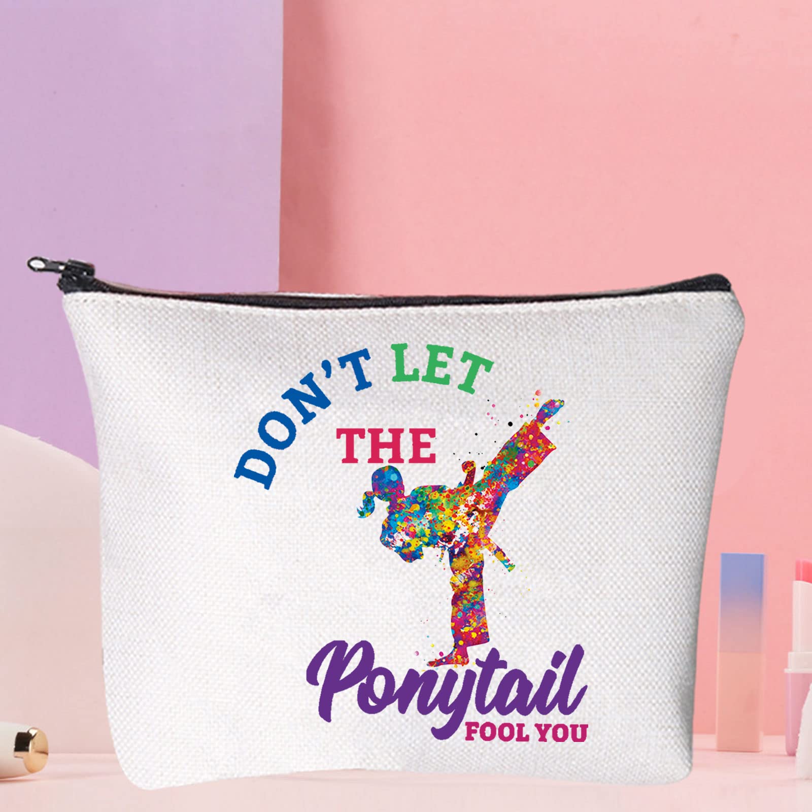 WZMPA Karate Girl Cosmetic Makeup Bag Karate Lovers Gift Dont Let The Ponytail Fool You Martial Arts Zipper Pouch For Women Girls (Ponytail Fool You)