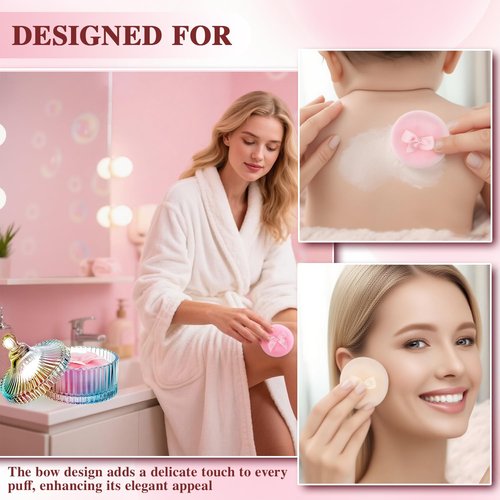 5 Pcs Extra Large Body Powder Puff and Container Set – 5.43" Oversize Crystal Powder Container | 3.54" Ultra-Soft Velour Puff, Washable & Reusable, Ideal for Face/Body Glitter & Wet/Dry Makeup