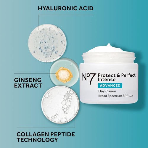 No7 Protect & Perfect Intense Advanced Day Cream SPF 30 - Fragrance-Free Anti-Aging Moisturizer with Hyaluronic Acid (50ml)