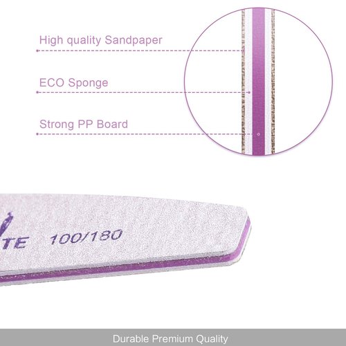 Canvalite 25 PCS Nail File Professional Nail Files Reusable Double Sided Emery Board(100/180 Grit) Nail Styling Tools for Home and Salon Use