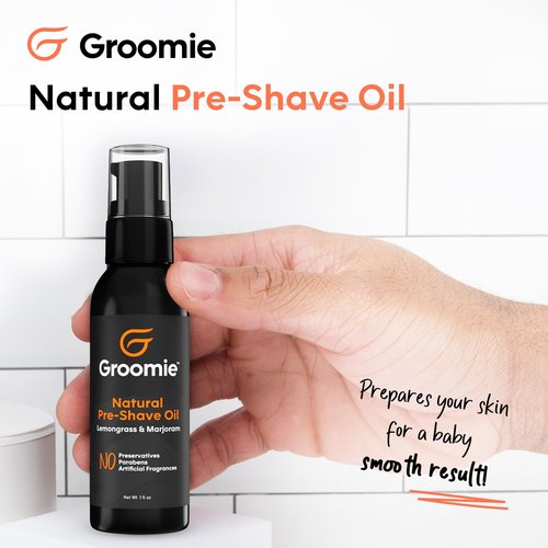 GROOMIE Natural Pre-Shave Oil for Bald Headed Men and Women | Specially Formulated Plant Based Recipe with Milk Thistle Seed, Essential Oils, Antioxidants, and Vitamin E | Promotes Close Shave -1 OZ