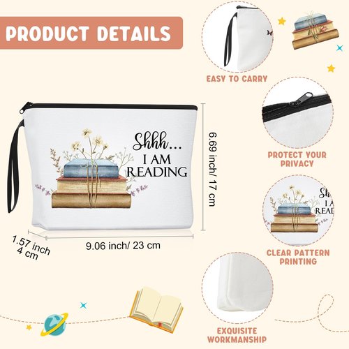 Sweetude 4 Pcs Book Lovers Gifts Sets Include Book Tote Bag, Bookworm Bracelet with Wish Card, Canvas Makeup Bag, and Bookish Keychain for Women Readers Books Lover Gifts