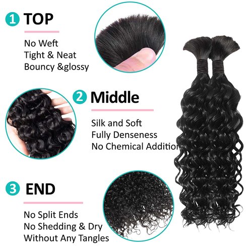 Boho Hair for Braiding 16 Inch Human Curly Hair for Knotless Braids 2 Bundles 100g Water Wave Bulk Human Hair for Braiding (Natural Color, 16 Inch)