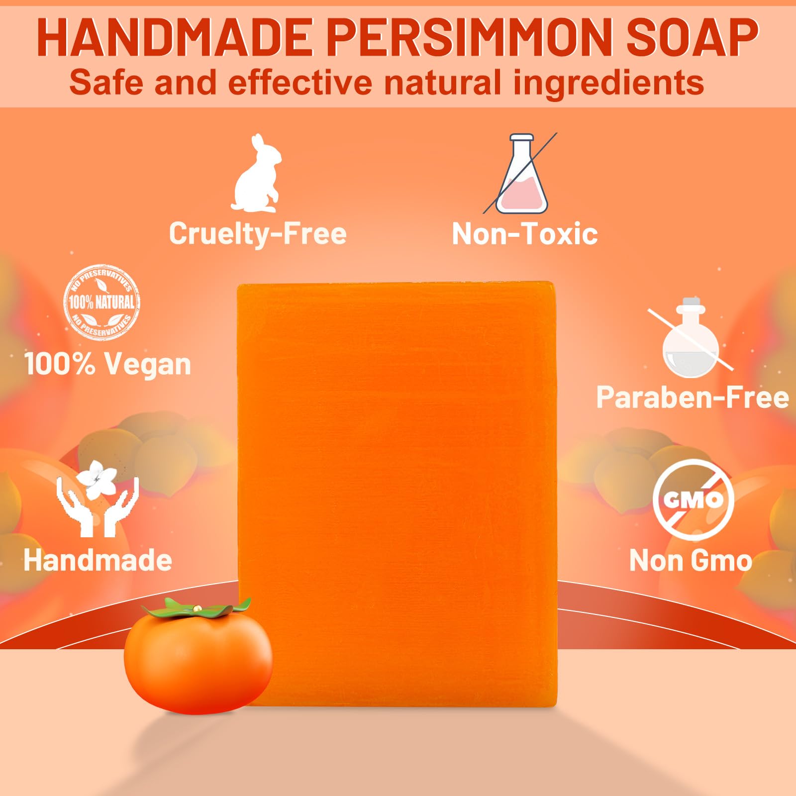 yoniagood 2 PCS Persimmon Soap Bar for Old People Smell, Natural Body Odor Control Bar Soap for Men & Women Deodorizing, Handmade Bath Bar Soap for Eliminating Strong Smell Odor Deeply Cleansing