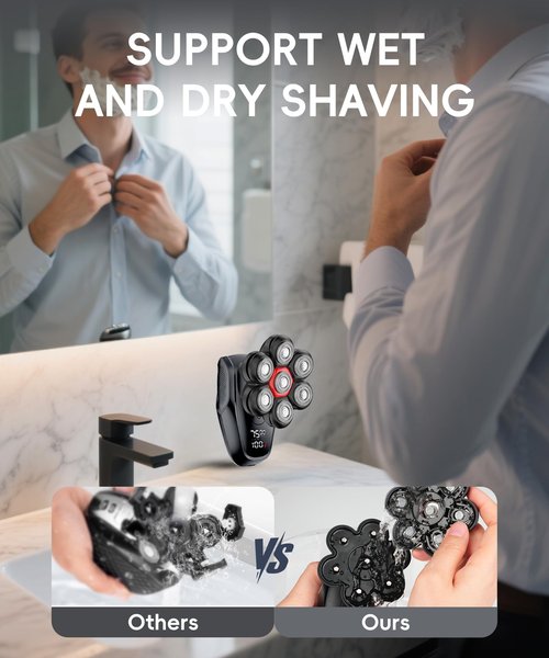 MALEGEBAZ Head Shavers for Bald Men: IPX8 Waterproof Electric Razor with 7D Flex Heads, LED Display, USB-C Fast Charging, Travel Lock & 5 Precision Attachments, Valentines Day Gifts for him, Black