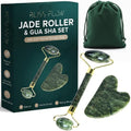 BlissFlow Jade Roller & Gua Sha Set – Natural Jade Face Roller for Puffiness, Wrinkles & Lifting – Cooling Facial Massage Tool for Glowing Skin, Stress Relief & Skincare Absorption