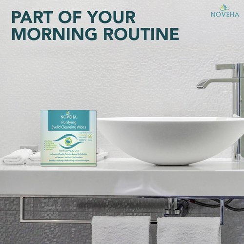 NOVEHA Eyelid & Lash Wipes | For Itchy, Dry Eyes, Styes & Blepharitis | lid and lash Cleansing Wipes, Hypoallergenic & Soothing For Sensitive Eyes, Pack of 60