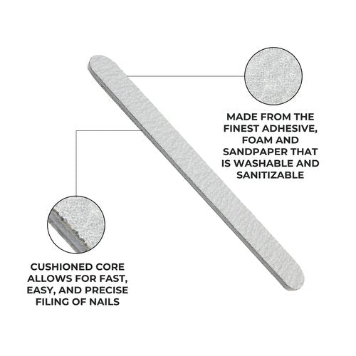 ForPro Professional Collection Zebra Foam Board, 100/180 Grit, Double-Sided Manicure Nail File, 7" L x .75" W 50-Count