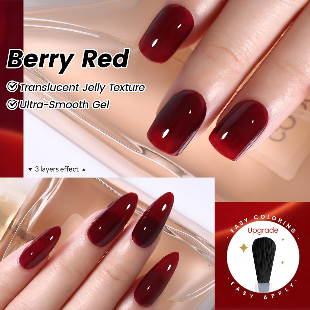 YTD Likomey Gel Nail Polish Set,Berry Red 2 Pcs 15ml Cat Eye Glitter and Translucent Blood Red Set,Fall Winter Magnetic Glitter Nude Neutral Jelly Fall Winter UV Varnish with Magnet Stick,0.5 Fl Oz