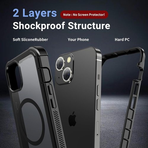 Jaroco Magnetic iPhone 13 Case - Military Grade Drop Protection | Shockproof 2-Layer Bumper - Black