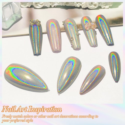 FNNZ Holographic Nail Powder, Chrome Nail Powder for Nail Art Decoration, Holographic Fine Glitter Aurora Rainbow Metallic Mirror Effect for Fake Nails Tips Gel Polish Salon Manicure Home DIY