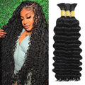 Human Braiding Hair for Boho Braids 16 Inch 120g Deep Wave Bulk Boho Human Hair for Braiding Curly Knotless Bohemian Braids 12A 100% Brazilian Virgin No Weft Extensions 3 Bundles/Pack Natural Black 1B
