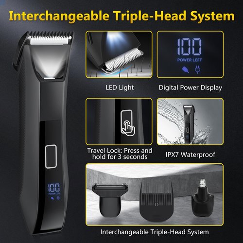 Manscape 4-in-1 Men's Body & Beard Trimmer - Groin, Pubic, and Ball Hair Shaver with No-Nick Technology, 20-Length Adjustable Beard Styler, Nose Trimmer, IPX7 Waterproof, LED Display, Travel Case
