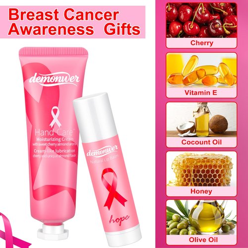 20 Sets Breast Cancer Awareness Favors Pink Ribbon Hand Cream Lip Balm with Thank You Cards Organza Bags Awareness Gifts for Women Nurse Breast Cancer Charity Event Survivor Campaign Party Favors