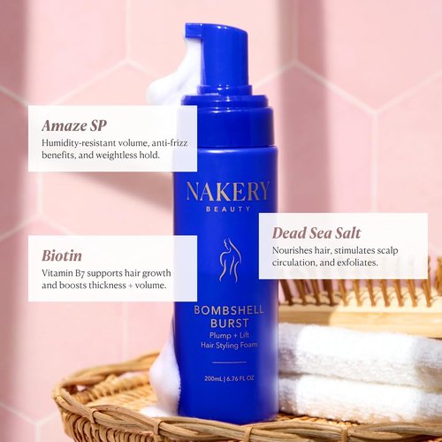 Nakery Bombshell Burst Hair Foam - Volumizing Mousse for Curly & Straight Hair | Lightweight Formula with Biotin & Keratin