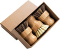 Palm Pot Brush - Durable Bamboo Mini Dish Brushes | 3-Pack Natural Scrub Kit for Pots, Pans & Vegetables