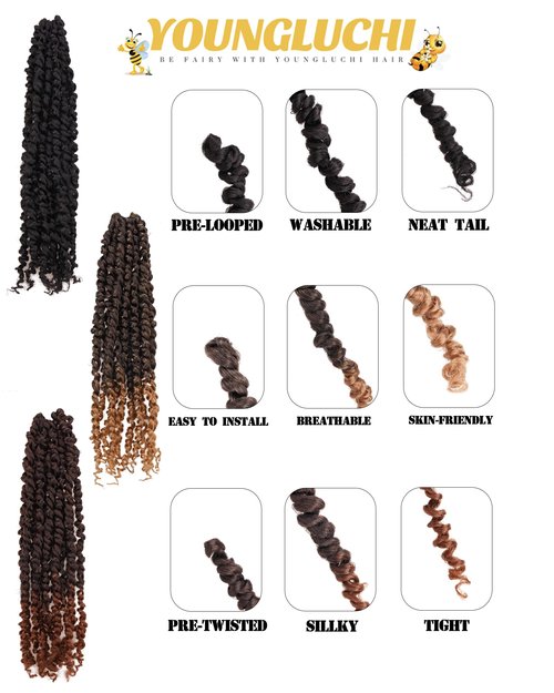 14 Inch 8 Packs Passion Twist Crochet Hair Pre looped-Mixed Color Combo Pack(6 packs 1B+ 1 pack T1B/27+1 pack T1B/30)Pre-twisted Pre Looped Soft & Bouncy Synthetic Braided Hair Extensions (1B+T27+T30)